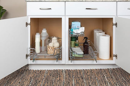 Household Essentials Glidez Multipurpose Chrome-Plated Steel Pull-Out/Slide-Out Storage Organizer for Under Sink or Under Cabinet Use - 2-Tier Design - Fits Standard Size Cabinet or Shelf, Chrome