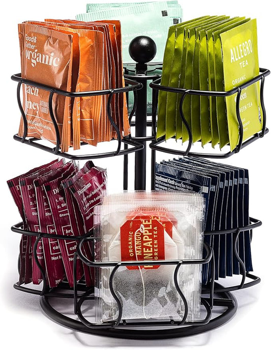 Sorbus Tea Bag Spinning Carousel - Tea Caddy Organizer for Countertop - Matcha Station Accessories - 2 Tier Revolving Storage for Pantry - Holds Up to 60 Large Tea Bags by Sorbus