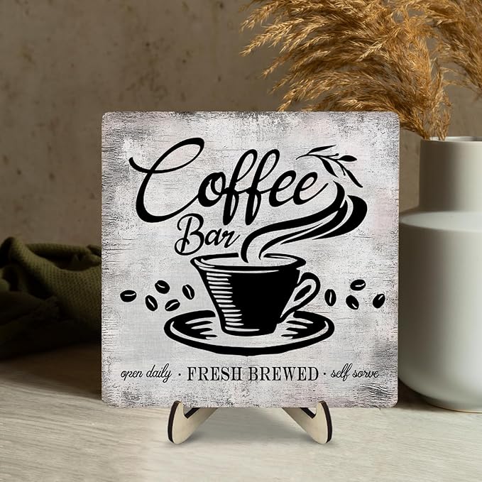 Vintage Coffee Bar Sign Plaque for Coffee Station,Funny Jave Desk Decor for Home or Office,Cafe Shop (Gray, 5.9x5.9inches) - Image 5
