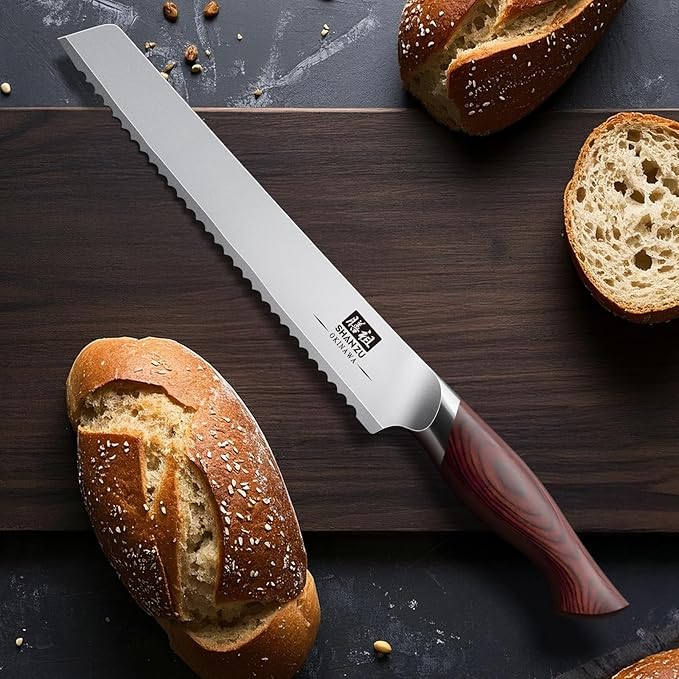 SHAN ZU Bread Knife 8 Inch, Japanese High Carbon 10Cr15Mov Stainless Steel Cake Knife, Razor Sharp Sourdough Slicing Knife, Multifunction Serrated knife for Homemade Bread - Image 7