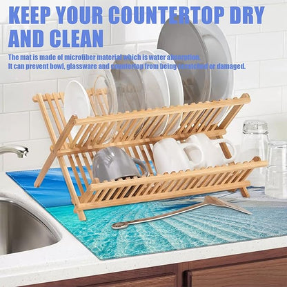 Beach Palm Tree Dish Drying Mat for Kitchen Counter Drying Pad Absorbent Reversible Dish Drainer Rack Mats Draining Pad 18"x24"Inch - Image 5
