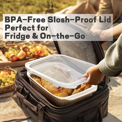 Artena Baking Dish 5.1 Quarts, Casserole Dishes For Oven, Baking Pan With Handles, Lasagna Pan Deep, Large Casserole Dish, Rectangular White Ceramic Bakeware (Baking Dish With Lids) - Image 3