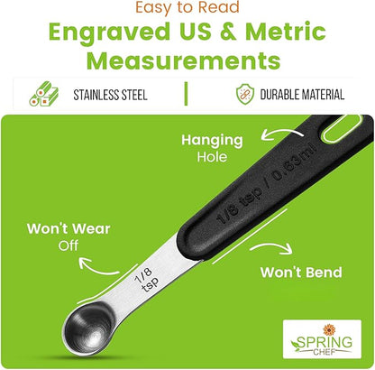 Spring Chef Stainless Steel Magnetic Measuring Spoons Set of 8 with Leveler, Round Metal Teaspoon & Tablespoon Measuring Spoons - Kitchen Gadgets For Baking and Cooking - Image 4