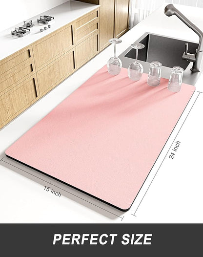 Rnivvi Dish Drying Mat for Kitchen Counter, XL 15 x 24" Super Absorbent Drainer Pad Easy Clean Dish Rack Pad, Non-Slip Heat Resistant Coffee Bar Mat for Coffee Machine Station Accessories Decor, Pink - Image 2