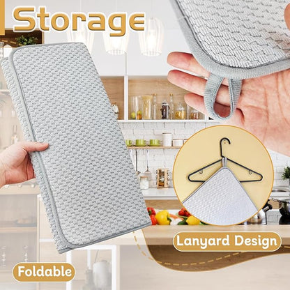 3 Pack Microfiber Dish Drying Mat,24x17"Highly Absorbent Dish Drainer Mat,Large Size Kitchen Counter Quick Dry Pads for Coffee Rack,Under Sink(Gray) - Image 4