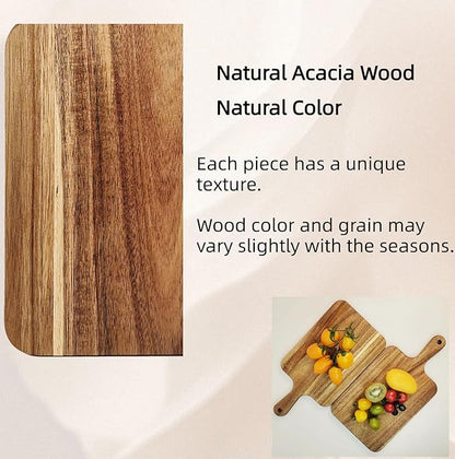 ZeQi 2PCS Small Acacia Wood Cutting Board with Handle 13.7''X7'', Chopping Board, Charcuterie Board, Serving Board for Cheese, Bread, Meat, Vegetables & Fruits (2 Pack Rectangular) - Image 5