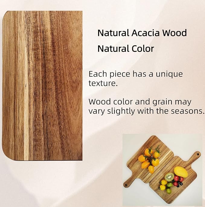 ZeQi Acacia Wood Cutting Board with Handle 13.7''X7'' / Charcuterie Board/Serving Board/Cheese, Bread, Vegetables & Fruits Serving Board (Rectangular) - Image 8