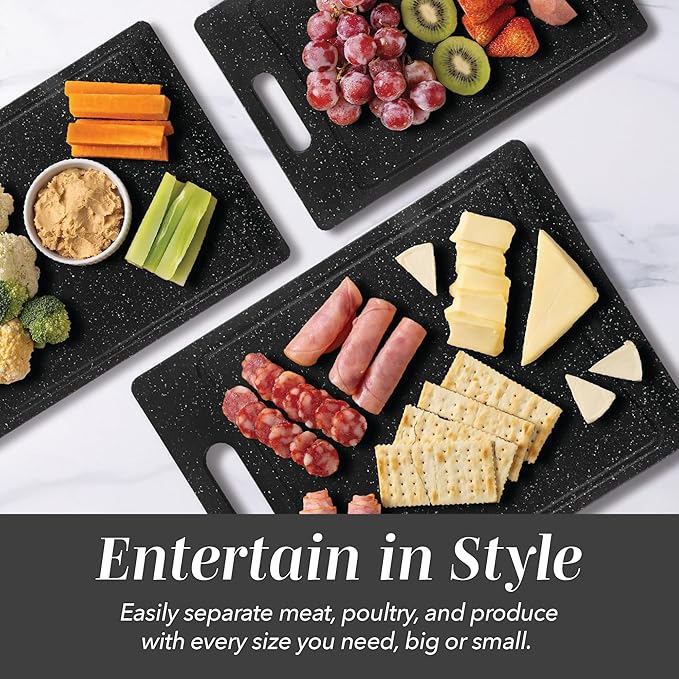 COOK WITH COLOR Non-Slip Cutting Board Set – Kitchen Essentials with Easy Grip Handle for Meat, Veggies, and Fruits, 4 Cutting Boards, Black - Image 6