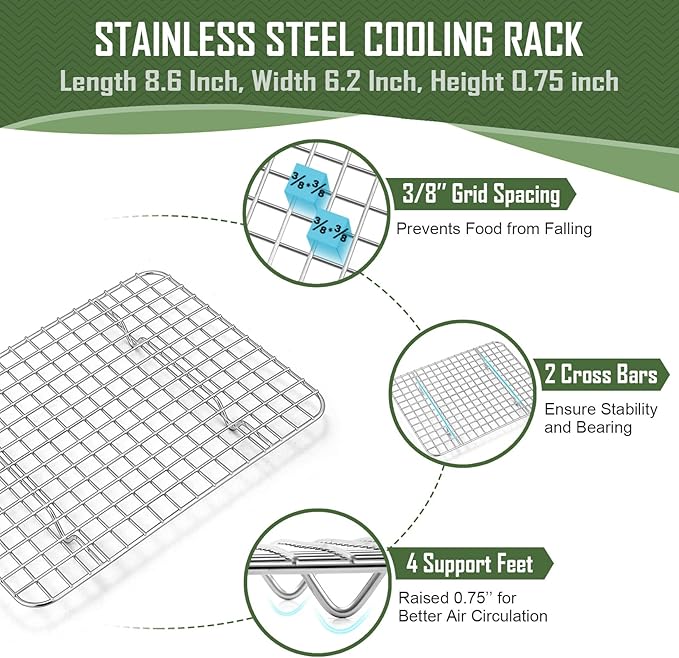9 Inch Baking Sheet Pan with Cooling Rack Set, Joyfair Stainless Steel Toaster Oven Tray Pans with Grid Racks, Rectangular Bakeware for Cookie/Bacon, Heavy Duty & Rust-free, Dishwasher Safe