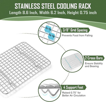 9 Inch Baking Sheet Pan with Cooling Rack Set, Joyfair Stainless Steel Toaster Oven Tray Pans with Grid Racks, Rectangular Bakeware for Cookie/Bacon, Heavy Duty & Rust-free, Dishwasher Safe