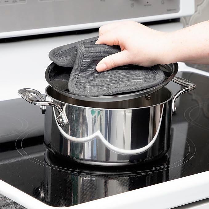 All-Clad Premium Pot Holder & Hot Pad: Heat Resistant to 500 Degrees - 100% Cotton, 10"x6.25" Hot Pad for Kitchen and Barbeque, 4-Pack, Pewter - Image 4