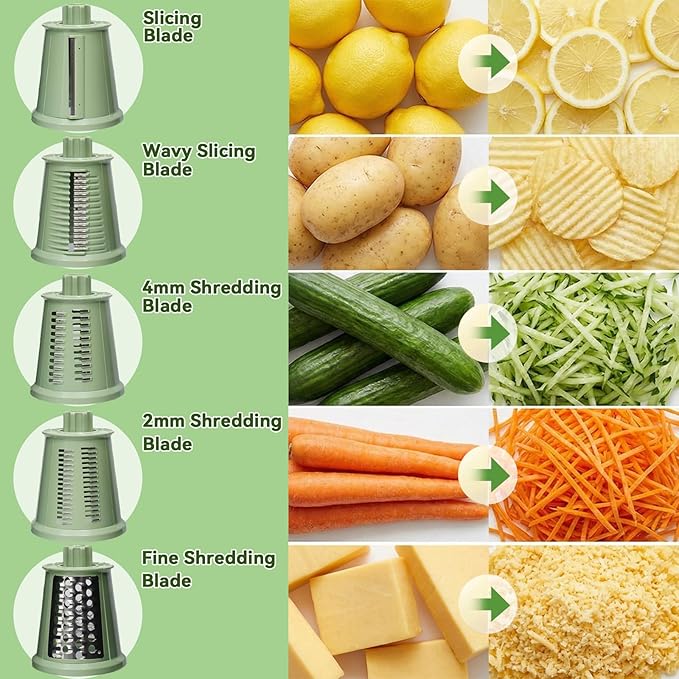 Upgrade Rotary Cheese Grater Shredder with Handle, Strong Suction Base, Multi-purpose Rotary Grater Slicer with 5 Interchangeable Blades for Ice, Vegetables, Fruit, Nuts with Blade Storage Box - Image 3