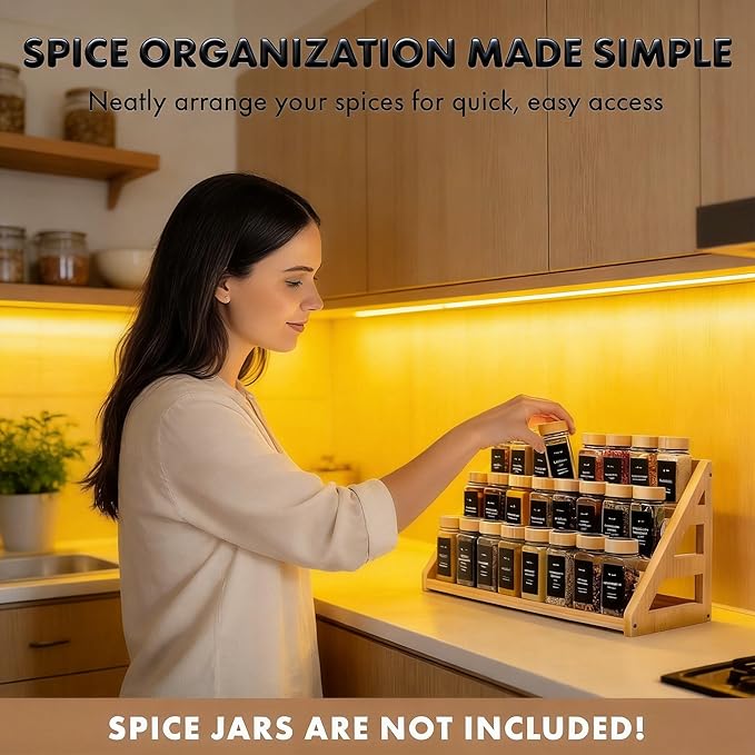 Spice Rack, Spice Organizer -3 Tier Bamboo Spice Racks, Solution for Spice Storage in Kitchens, Countertops，Storage Rooms and Other Places - Image 6