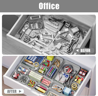 18 pcs Desk Drawer Organizer Tray, Multiple Sizes Plastic Drawer Organizer Storage, Stackable Organizer Containers For Makeup, Bedroom, Kitchen Gadgets Utensils and Office - Image 6