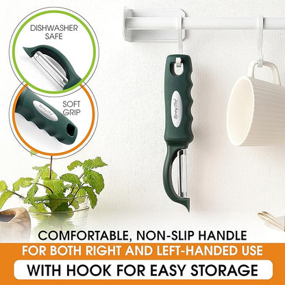 Spring Chef Professional Swivel Vegetable Peeler for Kitchen, Stainless Steel Potato Peeler with Comfortable Handle, Great for Apple, Veggie, Carrot, Cucumber - Dishwasher Safe - Pine Green - Image 6