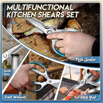 TIJERAS Kitchen Scissors Set Blue - Stainless Steel Kitchen Shear, Sharp Meat Scissors Dishwasher Safe, Heavy Duty Poultry Shears, Japanese Cooking Scissor for Food, Chicken,Turkey, Christmas Gifts - Image 2
