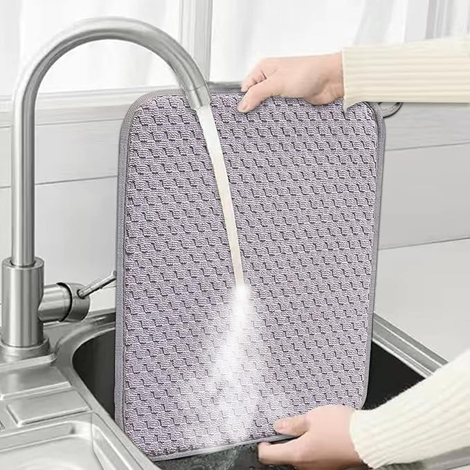 Dish Drying Mats for Kitchen Counter 2 Pack, Dish Drying Pads Absorbent, Washable Microfiber Dishes Drainer Mats (Grey) - Image 4