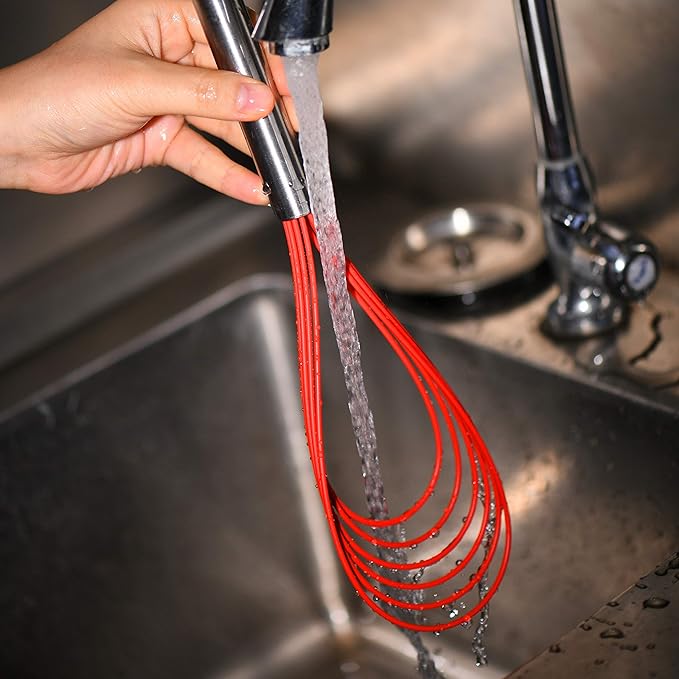 Flat Whisk Set,Stainless Steel 3 Pack 10''+11''+12'' Premium Sturdy-6 Silicone Heads Non Stick Wires Whisk for Blending Beating Stirring Kitchen Cooking Color Red by Jell-Cell - Image 4