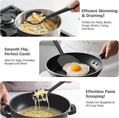 Coukre Silicone Kitchen Cooking Utensils Set with Holder – Heat-Resistant, Food-Grade Kitchen Tools, Spatula, Spoon & Gadgets for Non-Stick Pans, Dishwasher Safe (14, PureBlack) - Image 3