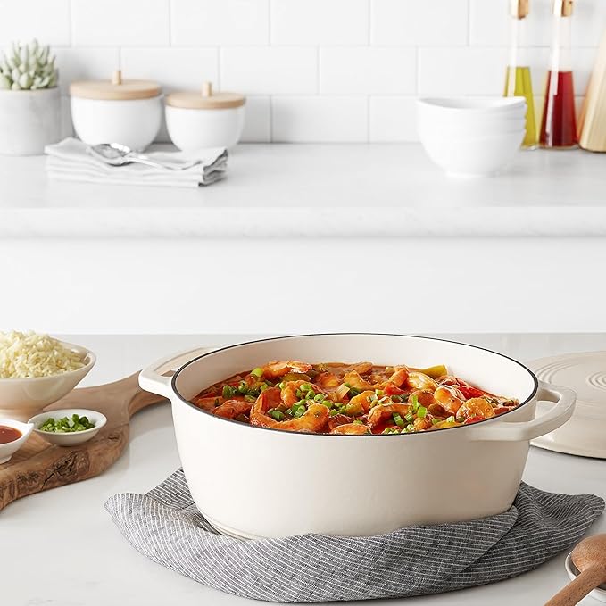 Amazon Basics Enameled Cast Iron Dutch Oven Pot with Lid, Dual Handles, Heavy-Duty, Oven Safe for Stews, Roasting, Baking, 7.3-Quart, White - Image 6