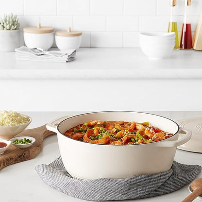 Amazon Basics Enameled Cast Iron Dutch Oven Pot with Lid, Dual Handles, Heavy-Duty, Oven Safe for Stews, Roasting, Baking, 7.3-Quart, White - Image 6