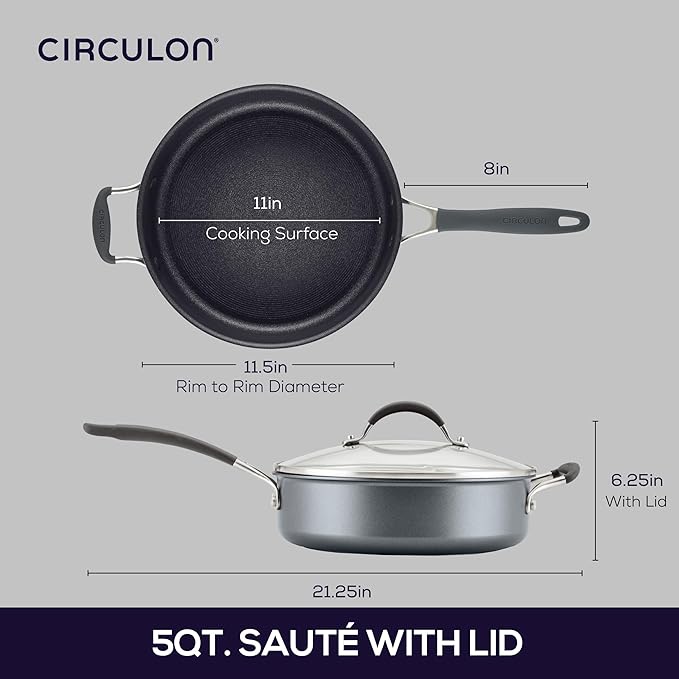 Circulon A1 Series with ScratchDefense Nonstick Induction Cookware, Large Saute Pan with Lid, Nonstick Pan, 5-Quart, Graphite - Image 3