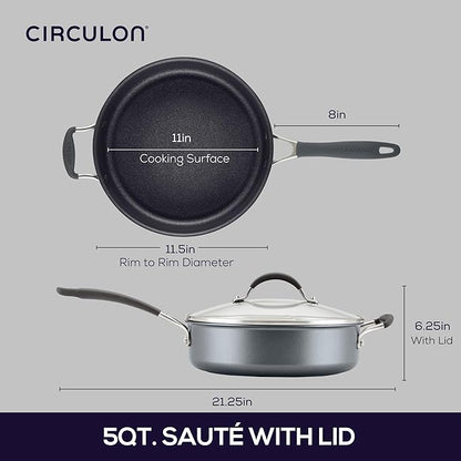 Circulon A1 Series with ScratchDefense Nonstick Induction Cookware, Large Saute Pan with Lid, Nonstick Pan, 5-Quart, Graphite - Image 3