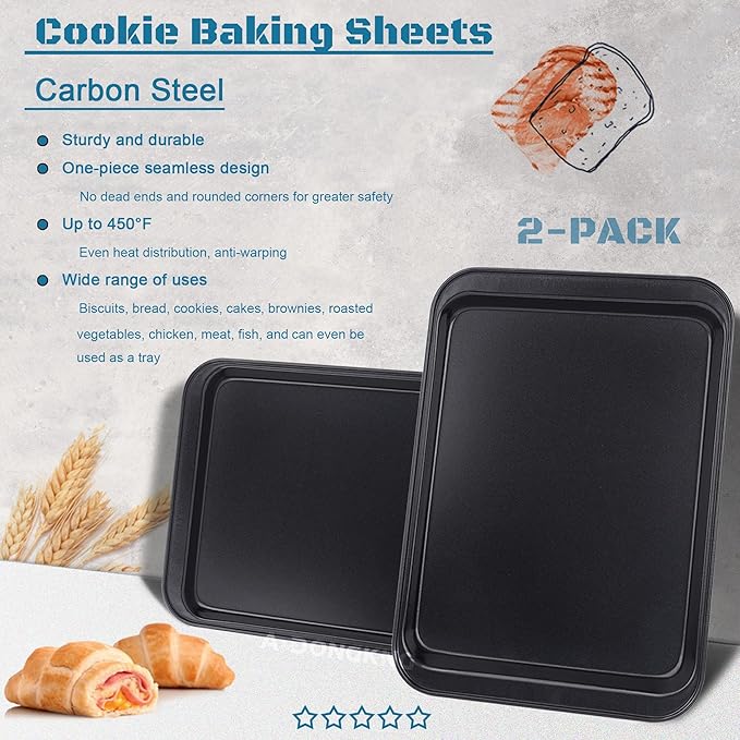 Small Cookie Sheets, Baking Pans, Nonstick Carbon Steel Baking Sheets, 2-Pack, 9.5 X 7.1 Inches (Inner 7.5 X 6) - Image 4