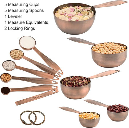 Measuring Cups and Spoons Set, 12 Pieces Stainless Steel Measuring Cup Set, Metal Copper Measuring Cups Spoons, Dry & Liquid Kitchen Measure Cup Spoon & Leveler & Measure Equivalents - Image 3