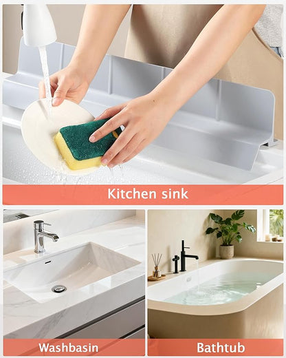 Kitchen Sink Splash Guard 18" 23" 30" Self-Draining Silicone Water Guard with High Splash Wall & Strong Suction Cups for Faucet, Countertop & Sink Edge, Keeps Sinks Dry, Dishwasher Safe, Gray