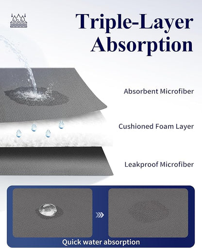 Kitsure Dish Drying Mat - 2-Pack Washable Microfiber Drying Mat for Kitchen Counter, 3-Layer Ultra Absorbent Pad with a Hanging Hook, 20" x 14", Dark Grey - Image 3