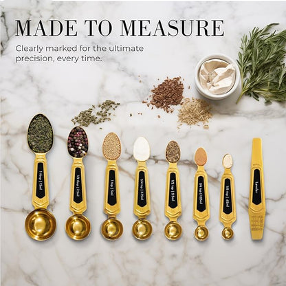 Gold Magnetic Measuring Spoons with Leveler - Featuring 8-Piece Upgraded Style, Dual-Sided, Stackable, Stainless Steel Gold Measuring Spoons Set - Fits in Spice Jars, Luxury Kitchen Accessories - Image 2