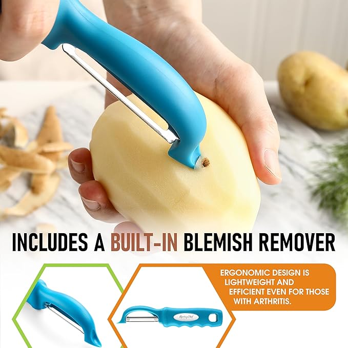 Spring Chef Premium Swivel Vegetable Peeler, Comfortable Handle and Ultra Sharp Stainless Steel Blades - Perfect Kitchen Peeler For Veggie, Fruit, Potato, Carrot, Apple - Teal - Image 5
