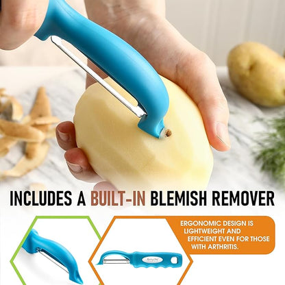 Spring Chef Premium Swivel Vegetable Peeler, Comfortable Handle and Ultra Sharp Stainless Steel Blades - Perfect Kitchen Peeler For Veggie, Fruit, Potato, Carrot, Apple - Teal - Image 5