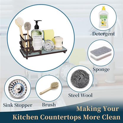 Consumest Sponge Holder for Kitchen Sink - Sink Caddy Organizer with Water Absorbing Stone Tray, Detachable Brush Holder, Stainless Steel Kitchen Counter Organizer Rack, Bronze - Image 7
