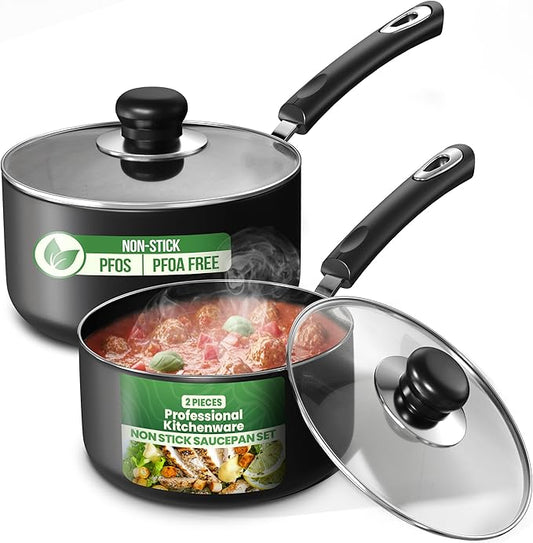 Utopia Kitchen Nonstick Saucepan Set, Cooking Pots with Lids, 1 Quart and 2 Quarts Multipurpose Kitchen Small Pots for Cooking Nonstick With Lids, 1 qt & 2 qt Set, Grey & Black by UTOPIAKITCHEN