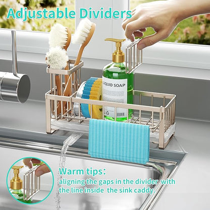 HapiRm Sponge Holder for Kitchen Sink - Self-draining Sink Caddy with Brush Holder and Dishcloth Holder, Stainless Steel Kitchen Organizer for Countertop - Brushed Nickel - Image 4