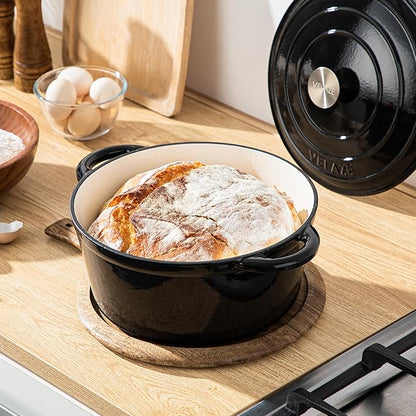 Velaze 7.5 QT Dutch Oven Pot with Lid, Enameled Cast Iron Dutch Oven with Dual Handles for Sourdough Bread Baking, Cooking, Non-stick Enamel Coated Cookware (Black) - Image 8