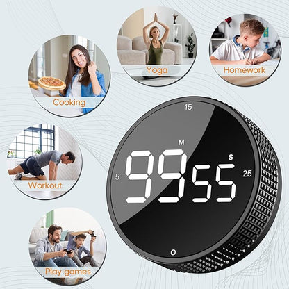 Upgrade Digital Kitchen Timer - 2 Pack Magnetic Countdown Countup Visual Pomodoro Timer with Large LED Display, 3-Preset Times, 3 Volume Levels, Ideal for Cooking, Baking and Fitness (2, Black) - Image 7
