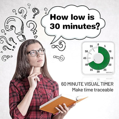 Secura 7.5 Inch Visual Timer, 60 Minute Oversize Visual Countdown Timer for Kids and Adults, Durable Mechanical Time Management Tool (Green) - Image 2