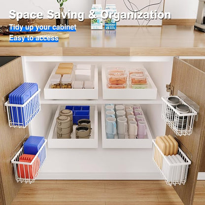 MUSTORN 3 Pack Adhesive Cabinet Door Organizer, Lid Organizers Inside Cabinet Food Container/Tumbler Lid Organizer and Storage Cup Lids Holder for Kitchen & Bathroom Wall Mounted(White) - Image 3