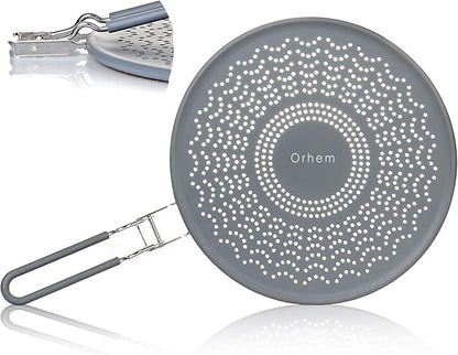 11" Silicone Splatter Screen Pan Cover with Folding Handle, Heat Insulation Cooling Mat, Strainer, Drain Board, Oil Splash Guard for Frying Pan by Orhemus