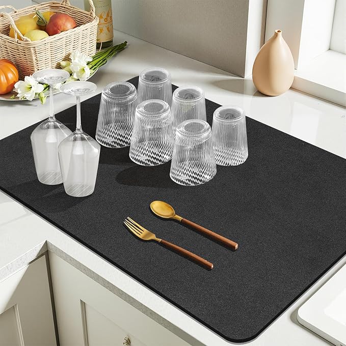 Findosom Dish Drying Mat, 17"x 32" Super Absorbent & Hide Stain Coffee Mat, Cuttable Drying Mat for Kitchen Counter, Coffee Bar Accessories, Under Dish Rack, Coffee Maker, Espresso Machine, Black-2 - Image 4