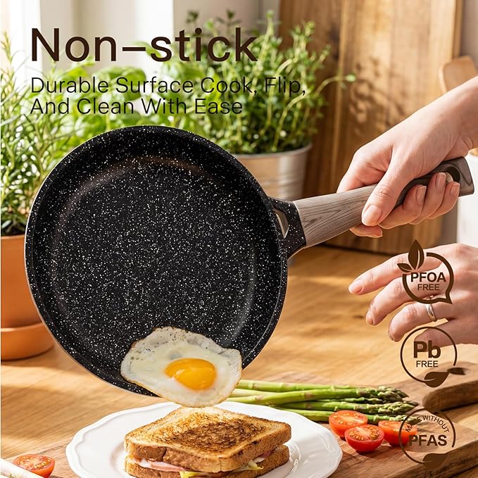 Pots and Pans Set Nonstick 22 Pcs, Ceramic cookware set Non-Toxic Coating Inky Granite Kitchen Cookware Set, Induction Kitchen Cooking Set w/Frying Pans, Saucepans & Glass Lids, PFOS & PFOA Free - Image 5
