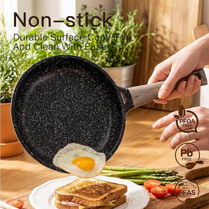 Pots and Pans Set Nonstick 22 Pcs, Ceramic cookware set Non-Toxic Coating Inky Granite Kitchen Cookware Set, Induction Kitchen Cooking Set w/Frying Pans, Saucepans & Glass Lids, PFOS & PFOA Free - Image 5