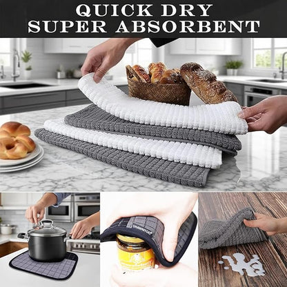 Oven Mitts and Pot Holders Sets 6pcs, Kitchen Oven Glove,High Heat Resistant 550 Degree Extra Long Oven Mitts and Potholders with Non-Slip Silicone Surface for Home Essentials (Grey) (Matte Black) - Image 7