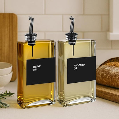 Spaceneat Olive Oil Dispenser Bottle - Includes 44 Kitchen Essential Labels - Cooking Oil Bottles for Kitchen, Coffee Syrup Dispenser - Pourer Spout with 11.8 fl oz Glass Container Cruet - 2pcs, Black - Image 4