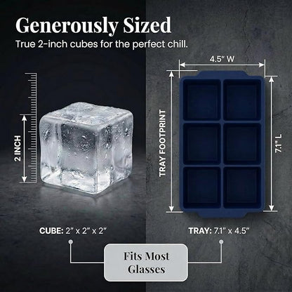 KitchFort Large Silicone Ice Cube Tray (2-Pack), Easy Release 2" Big Ice Cubes - Cocktail, Whiskey Ice Cubes Mold - Ice Trays for Freezer with Lid - Stackable Silicone Ice Tray - Navy Blue - Image 8