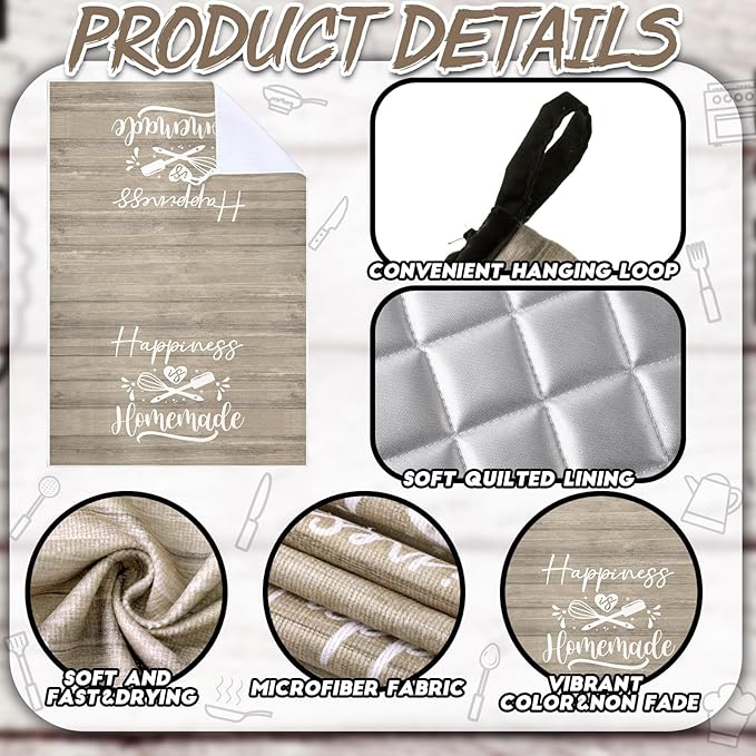Sratte 6 Pcs Kitchen Decor Accessories Set Farmhouse Towels Pot Holders Oven Mitts Set 2 Dish Towels 2 Potholders 2 Cooking Mittens Oven Glove for Christmas Baking Cooking(Brown Wood Grain) - Image 6