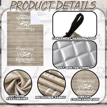 Sratte 6 Pcs Kitchen Decor Accessories Set Farmhouse Towels Pot Holders Oven Mitts Set 2 Dish Towels 2 Potholders 2 Cooking Mittens Oven Glove for Christmas Baking Cooking(Brown Wood Grain) - Image 6